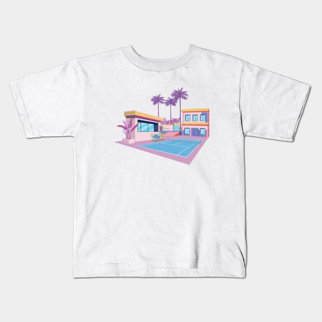 A clubhouse tennis court. Kids T-Shirt by Terry Tennis